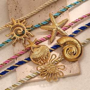 ビーチネックレス手織りロープ18k PVD金メッキステンレス鋼分厚いジュエリー大きなペンダント女性用貝殻ネックレス - Product Image 1