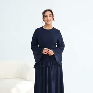 Abbigliamento Islamico Loriya, Elegante Abaya Chiusa per l'Eid, Vestito Modesto a Due Strati in Chiffon, Abito Musulmano Estivo per Donne - Product Image 4