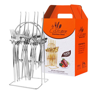 Set di Posate in Acciaio Inox Quattro Pezzi Stile Cucina Occidentale Portoghese, Set da 24 Pezzi con Portaposate e Scatola Regalo - Product Image 4
