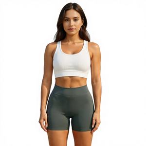 Pantaloncini Sportivi Senza Cuciture per Donna, Vita Alta, Tinta Unita, Elastico in Vita, in Poliestere, per Palestra e Yoga - Product Image 1