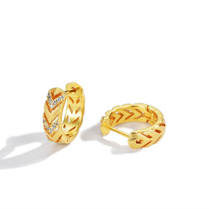 Huggie Earrings Geometric Wheat Pattern Zinc Alloy Micro Insert Party Jewelry Unisex Trendy Earrings - Product Image 4