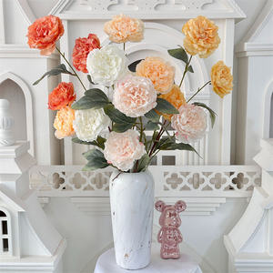 Vente en gros Centres de table Décoratif Longue Tige Bord Brûlé 3 Tête Fleur de Pivoine Artificielle pour Décoration de Mariage - Product Image 4