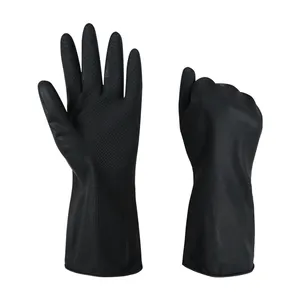 Guanti in gomma nera per la pulizia personalizzati all'ingrosso della fabbrica guanti in lattice impermeabili a maniche lunghe industriali in gomma da cucina