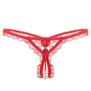 Women's <b>Large</b> Pearl Sexy Underwear Embroidery Lingerie Open Crotch Thong Low-Rise Bow G-string Pearl Kecks for Adults - Product Image 3