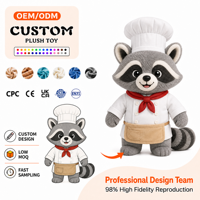 Peluche personnalisée de raton laveur chef de dessin animé, cadeau promotionnel, mini jouet en peluche doux au design personnalisé
