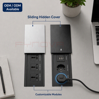 Multiprise encastrable de bureau en aluminium avec ports USB et prises européennes intégrées pour mobilier de bureau