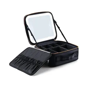 wholesale Professional portable ladies cosmetic make up box case bag makeup storage case Makeup bag with smart mirror