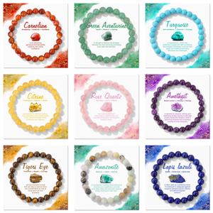 Pulsera Elástica de Cuentas de Amatista Natural de 8 mm con Tarjeta de <span class=keywords><strong>Significado</strong></span>, Joyería de Cristal Curativo para Mujeres y Hombres - Product Image 1