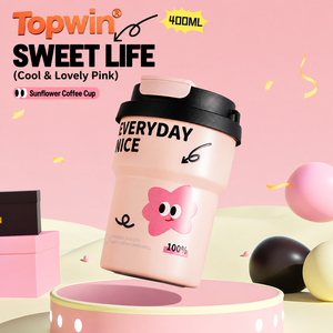 Pink Stainless Steel Vacuum Insulated <b>Tumbler</b> <b>with</b> Lid and <b>Straw</b> 400ml Leak Proof Travel Coffee Cup for Office - Product Image 1