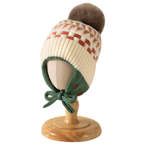 Coupe-vent chaud ski casquettes hiver péruvien chapeau oreillette coton doublé Pompon tricot chapeau <span class=keywords><strong>bonnet</strong></span> enfants hiver chapeaux pour garçons filles - Product Image 2