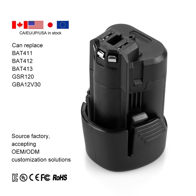 For Bosch 10.8V 12V Cordless Drill Battery Replacement BAT411 BAT412 BAT413 GSR120 GBA12V30 Power Tool Rechargeable Li Ion Pack