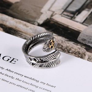 Vintage <b>Titanium</b> Steel Feather <b>Ring</b> Men's Asymmetrical Design SA997 Jewelry Gift - Product Image 4