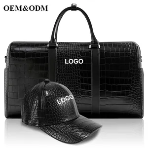 Özel logo siyah timsah PU deri seyahat açık bagaj çantası su geçirmez haftasonu silindir çanta iş erkek seyahat çantası