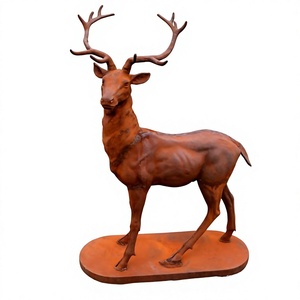 Statue de renne rustique grand format avec base pour l'extérieur, sculpture de renne rouillée grandeur nature pour Noël - Product Image 1