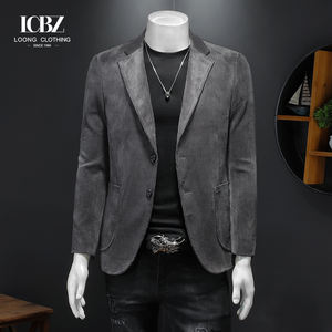 <span class=keywords><strong>Veste</strong></span> de tailleur rétro en velours côtelé pour hommes pour l'automne et l'hiver fermeture simple boutonnage grande taille haut décontracté une pièce - Product Image 2