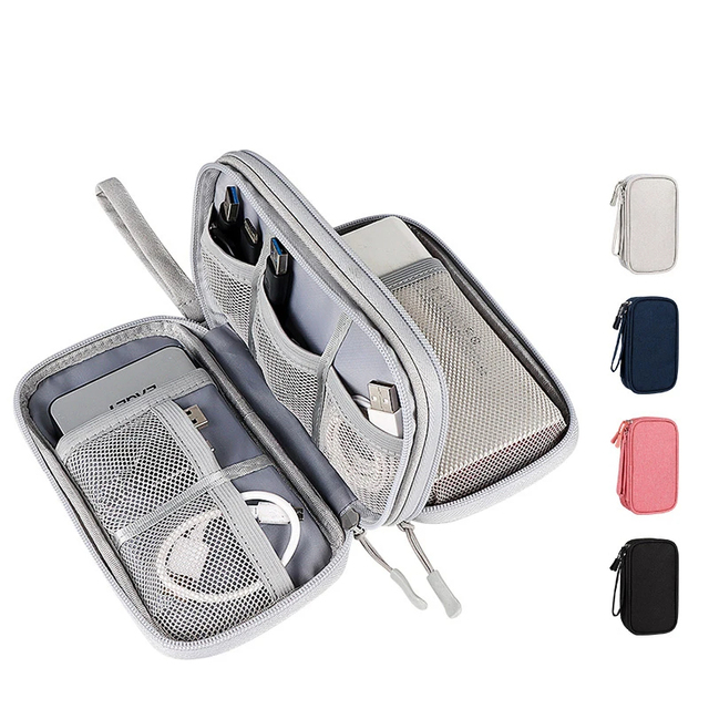 Custom Printed Logo Travel Digital Accessories Data Cable Organizer Storage Bag for USB Charger Power Bank Carrying Pouch Case