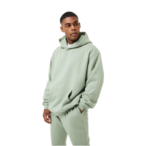80% Algodón 20% poliéster bordado invierno hombro caído estilo pulóver cuello cruzado acanalado dobladillo puños polvo verde polar Sudadera con capucha - Product Image 4