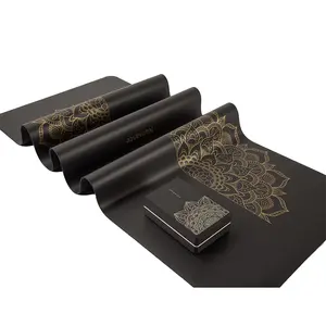 2024 New Non Slip Large Eco-friendly EVA Block Durable Polyester UV Printed Custom Golden Black PU Natural Rubber Yoga Mat