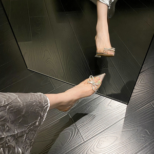 Escarpins Femme Sexy à Nœud Papillon et Strass de Marque Tendance, Chaussures à Talons Hauts en PVC avec Bride Arrière, Chaussures de Mariage Estivales pour Femmes - Product Image 3