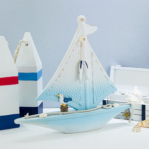 Mediterranean Sailboat Model Light Blue MDF <b>Tabletop</b> Decor Indoor Home Decor - Product Image 2