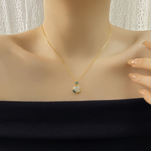 S925 <b>Sterling</b> <b>Silver</b> Enamel Lotus Inlaid Jade <b>Necklace</b> Dainty Retro Oriental Jewelry Gift For Women Girls Daily Wear - Product Image 3