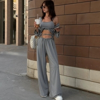 Printemps automne femmes Sexy ensemble de vêtements 3 pièces coton matériau doux vêtements de détente broderie personnalisée logo élégant Homewear