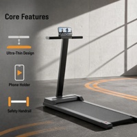 Tapis de marche compact sous le bureau, pliable, avec accoudoirs et télécommande, capacité 100 kg, pour fitness cardio en intérieur