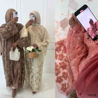 Nouvel Ensemble Abaya Dubaï 3 Pièces de Luxe en Dentelle Brodé de Perles, Design 2026 – Vente en Gros, Abaya Ouverte Modeste de Haute Qualité en Dentelle
