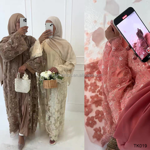 Nouvel Ensemble Abaya Dubaï 3 Pièces de Luxe en Dentelle Brodé de Perles, Design 2026 – Vente en Gros, Abaya Ouverte Modeste de Haute Qualité en Dentelle - Product Image 5