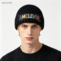 AMCLEVER 2026 Bonnet en tricot d'hiver coupe-vent chaud pour hommes et femmes, idéal pour la course, le cyclisme et les sports, casquette décontractée anti-froid, logo personnalisé OEM