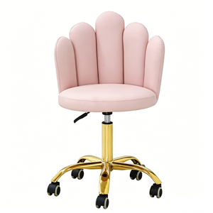 Silla Giratoria de Salón con Respaldo de Pétalos Rosados, Altura Ajustable, Base y Ruedas Doradas para Salón de Belleza y Sala de Maquillaje de Luxmars - Product Image 2