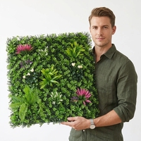 Panel Dinding Hijau Buatan 3D Ukuran 100*100cm, Tahan Api, Plastik, Dekorasi DIY untuk Hotel, Restoran, Kafe, Dalam & Luar Ruangan