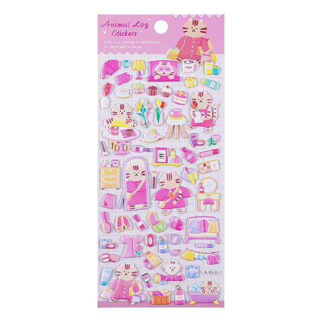 Cute 3D Puffy Cartoon Animal Stickers Scrapbook Decorative Decals Kawaii Bear Puffy Stickers Mobile Phone Decorations