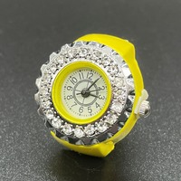 Jam Tangan Mini Berlian Kuarsa Bling-bling, Cincin Jam Tangan Miniatur, Casing Multi Warna, Dial Bertabur Rhinestone Mengkilap, Tali Jam Elastis, Cincin Jam Tangan Campuran