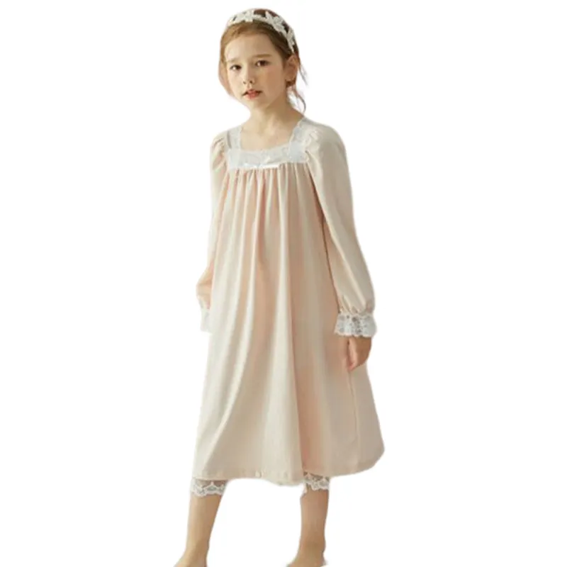 Camicie da notte con collo quadrato in pizzo stile reale carino per bambini principessa rosa sleep & lounge girls night dress