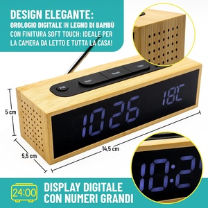 Table <span class=keywords><strong>en</strong></span> bambou <span class=keywords><strong>naturel</strong></span> respectueux de l'environnement portable LED <span class=keywords><strong>Radio</strong></span> FM numérique <span class=keywords><strong>réveil</strong></span> avec capteur vocal de température - Product Image 2