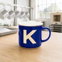 Mug en céramique personnalisé avec lettre K, bleu royal, bord doré, monogramme, initiales, tasse à café ou à thé en porcelaine pour la maison, le bureau, la cuisine, l'hôtel, cadeau