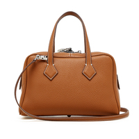Sac à main Boston en cuir pleine fleur personnalisé, style rétro, imperméable, sac à bandoulière pour femme avec fermeture éclair et sangle amovible, en cuir véritable