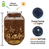 Lampe solaire d'extérieur étanche en métal ajouré, style rétro nostalgique, décoration suspendue pour jardin, cadeau de vacances