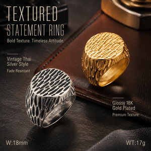 Hot Trend Wide Chunky Hammered Signet <b>Ring</b> 18K Gold Plated Stainless Steel Textured Surface Unisex Streetwear <b>Statement</b> <b>Ring</b> - Product Image 4
