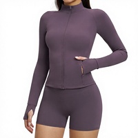 Chaqueta de yoga transpirable de manga larga con cremallera y bolsillo, ajustada, para deportes al aire libre, correr y fitness.
