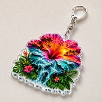 Porte-clés personnalisé en acrylique Hibiscus tropical Coucher de soleil Océan Cadeau Breloque de sac personnalisée Île Accessoire de plage transparent Vente en gros