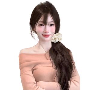 Perruque <span class=keywords><strong>queue</strong></span> <span class=keywords><strong>de</strong></span> <span class=keywords><strong>cheval</strong></span> style coréen pour femme, cheveux synthétiques aspect naturel, avec élastique volumineux <span class=keywords><strong>de</strong></span> style Lusse, pré-collé HJ060 - Product Image 1