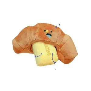 Peluche morbido per animali domestici di vendita caldo Croissant carino con Kit di giocattoli da masticare al burro Squeaky Interactive Crinkle Paper naso-work Sniff Toy