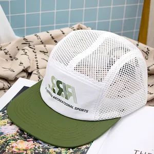 Hengxing high quality light weight running hat sports nylon comfortable breathable mesh camp 5 panel cap with custom logo
