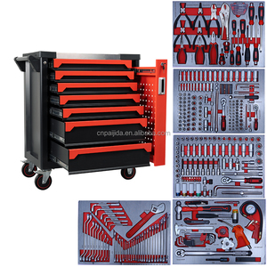 Cassetta degli <span class=keywords><strong>Attrezzi</strong></span> in Ferro Resistente da 352 Pezzi, 7 Cassetti Chiudibili a Chiave, Top in <span class=keywords><strong>Legno</strong></span> Rosso, Carrello Portautensili Personalizzabile per Officina di Riparazione Auto - Product Image 1