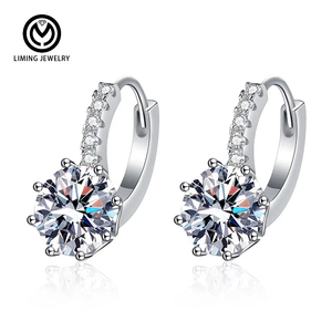 GE137 Juego de Aretes de Lujo en Plata de Ley 925, Joyería Fina, Aretes de Aro con Moissanita de 2 Quilates, Color D, VVS, para Mujer, Regalo de Boda - Product Image 1