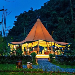 Fábrica 8M 10M Tienda India 1680D Oxford Impermeable Acero Pirámide Prefab Tipi <span class=keywords><strong>Casa</strong></span> para hoteles o parques Estructura de acero - Product Image 4