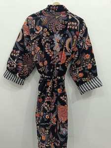Kimono Elegante de Terciopelo de Algodón Hecho a Mano con Estampado Floral para Mujer, Transpirable, de Secado Rápido, con Cierre de Cordón, Largo Completo, para Novia - Product Image 4