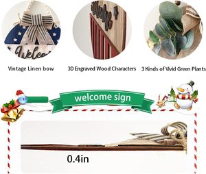 Letrero de bienvenida 3D para puerta Delantera, <span class=keywords><strong>estilo</strong></span> granja, letrero colgante redondo de madera con hojas artificiales y cuentas rústicas, tema artístico - Product Image 3